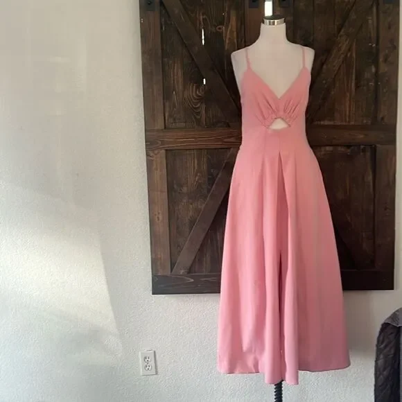 NWT Spaghetti Strap Dress Sleeveless V Neck Cutout Slit Casual - Picture 3 of 15